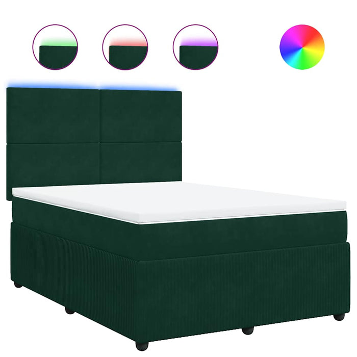 Pat box spring cu saltea, verde închis, 140x190 cm, catifea - WALTI WALTI