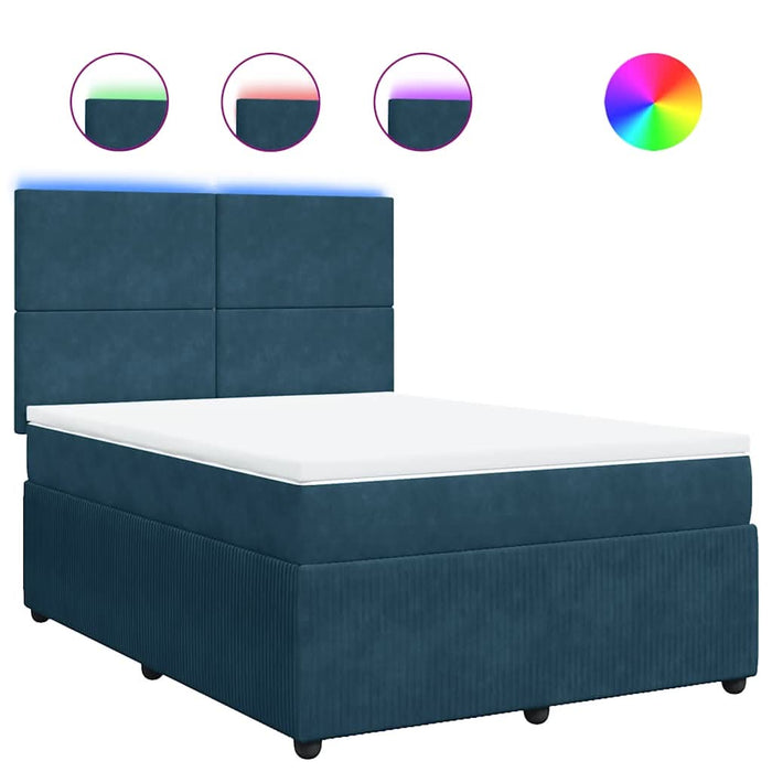 Pat box spring cu saltea, albastru, 140x190 cm, catifea - WALTI WALTI