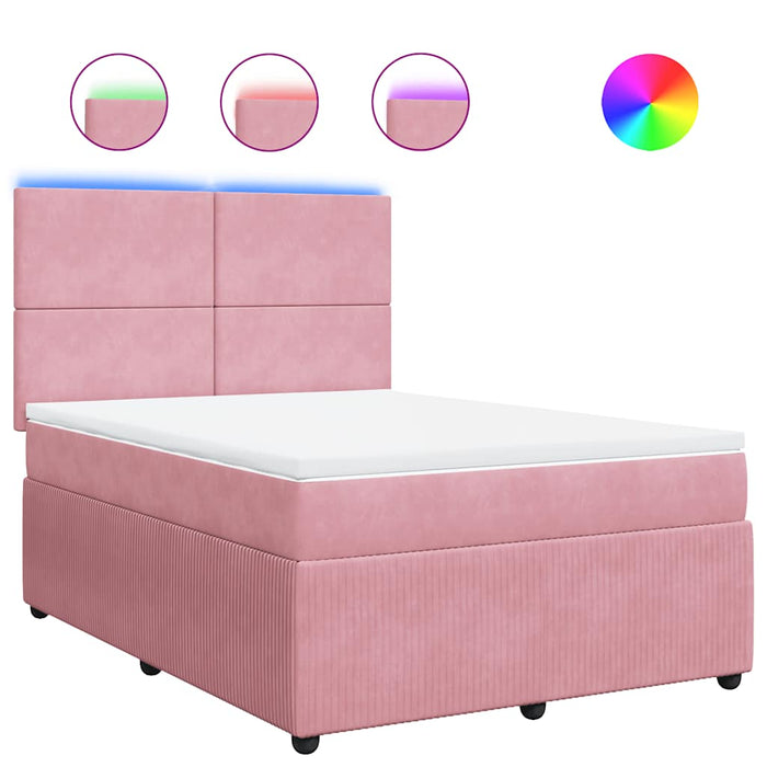 Pat box spring cu saltea, roz, 140x190 cm, catifea - WALTI WALTI