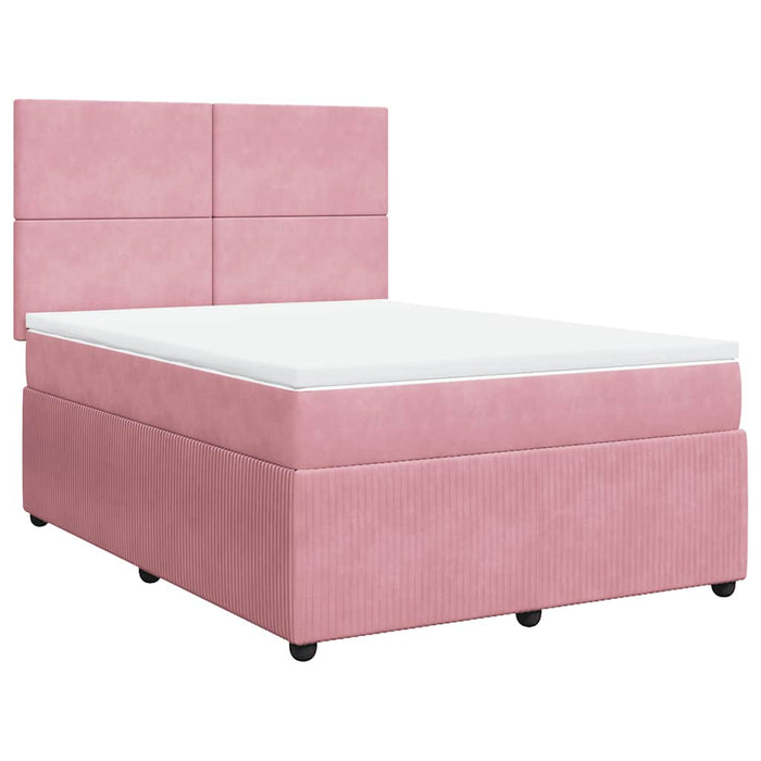 Pat box spring cu saltea, roz, 140x190 cm, catifea - WALTI WALTI