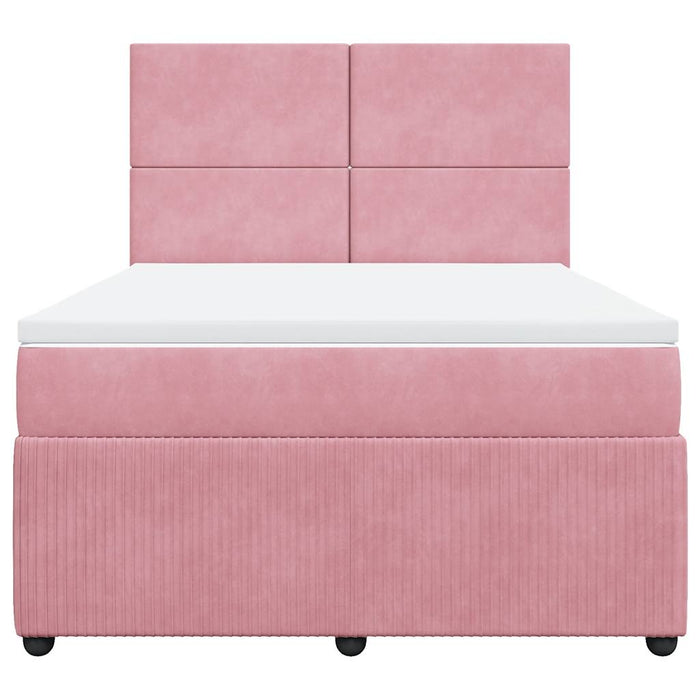 Pat box spring cu saltea, roz, 140x190 cm, catifea - WALTI WALTI