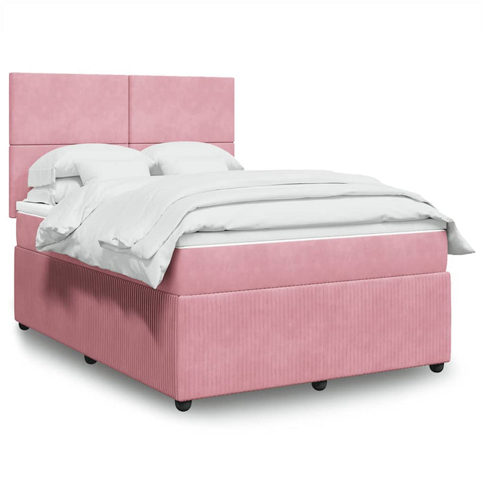 Pat box spring cu saltea, roz, 140x190 cm, catifea - WALTI WALTI
