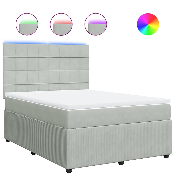Pat box spring cu saltea, gri deschis, 140x190 cm, catifea - WALTI WALTI