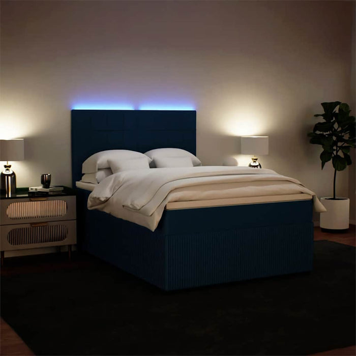Pat box spring cu saltea, albastru, 140x190 cm, catifea - WALTI WALTI