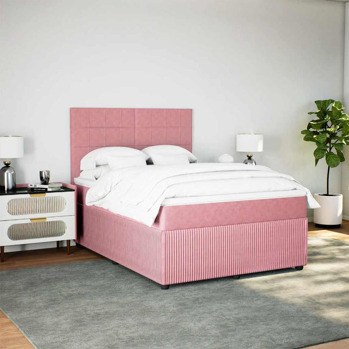 Pat box spring cu saltea, roz, 140x190 cm, catifea - WALTI WALTI