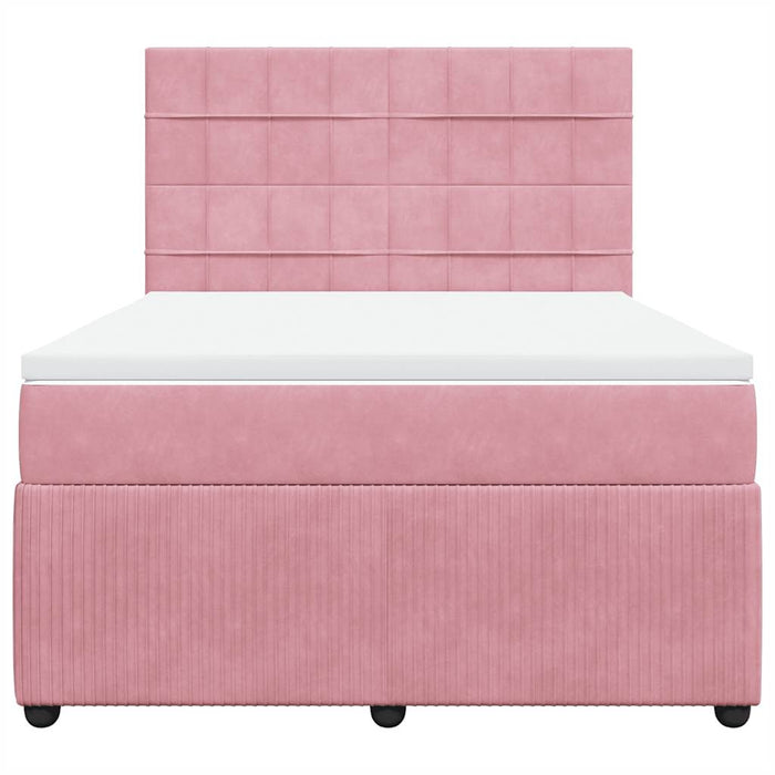 Pat box spring cu saltea, roz, 140x190 cm, catifea - WALTI WALTI