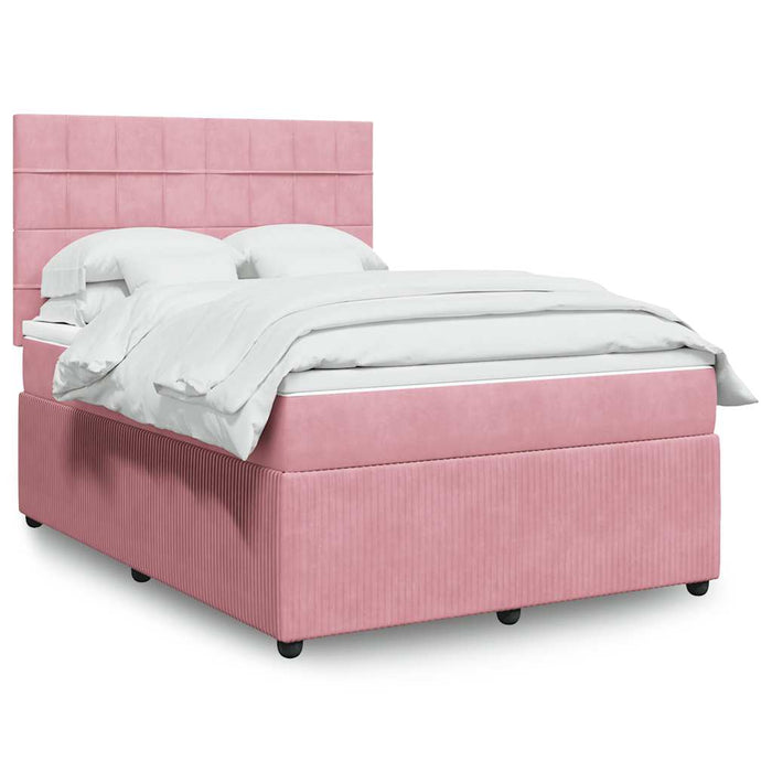 Pat box spring cu saltea, roz, 140x190 cm, catifea - WALTI WALTI