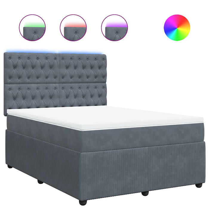Pat box spring cu saltea, gri închis, 140x190 cm, catifea - WALTI WALTI