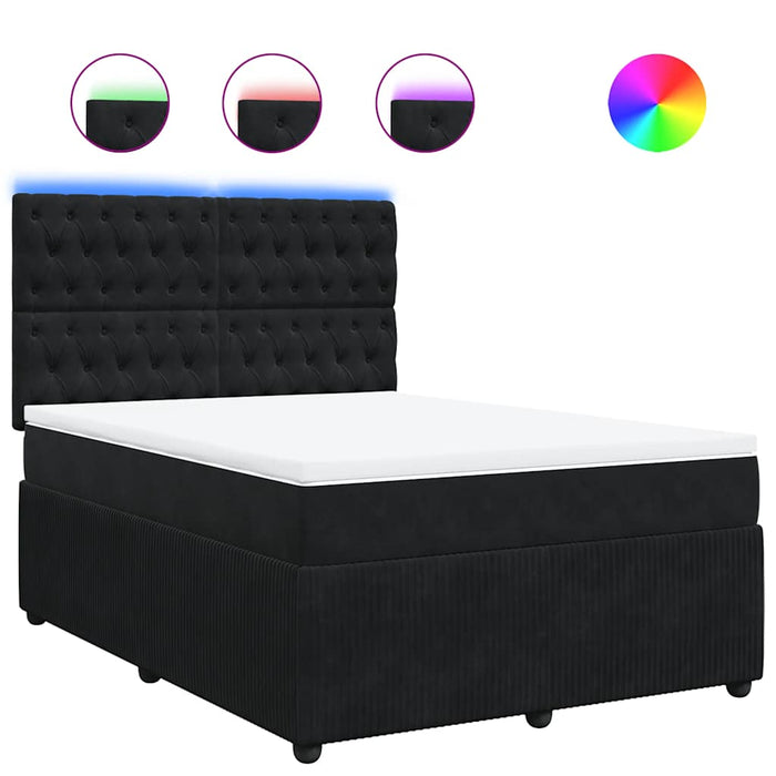 Pat box spring cu saltea, negru, 140x190 cm, catifea - WALTI WALTI