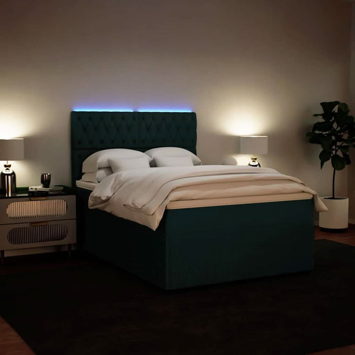 Pat box spring cu saltea, verde închis, 140x190 cm, catifea - WALTI WALTI