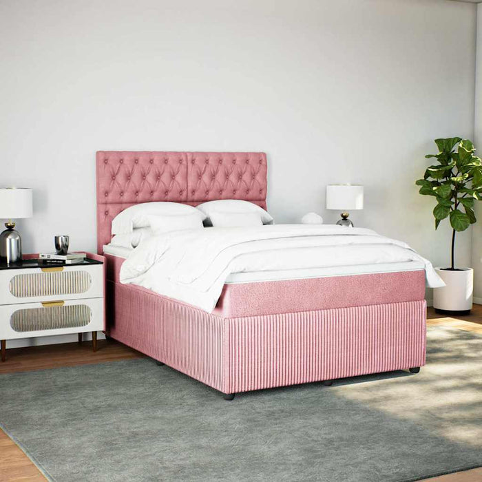 Pat box spring cu saltea, roz, 140x190 cm, catifea - WALTI WALTI