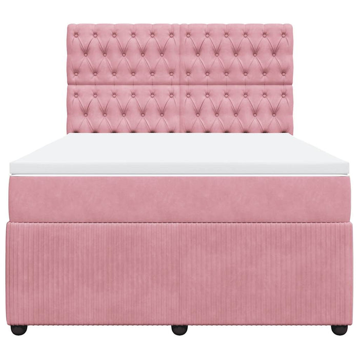 Pat box spring cu saltea, roz, 140x190 cm, catifea - WALTI WALTI