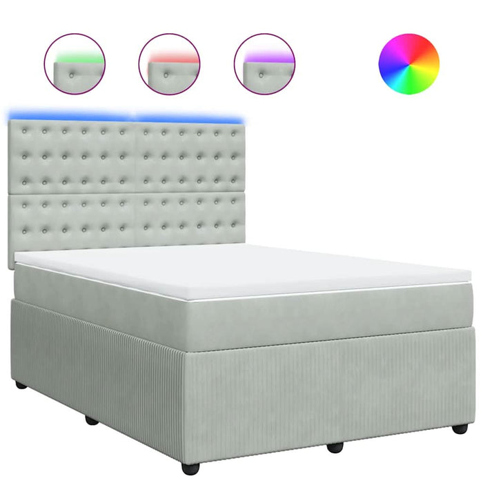 Pat box spring cu saltea, gri deschis, 140x190 cm, catifea - WALTI WALTI