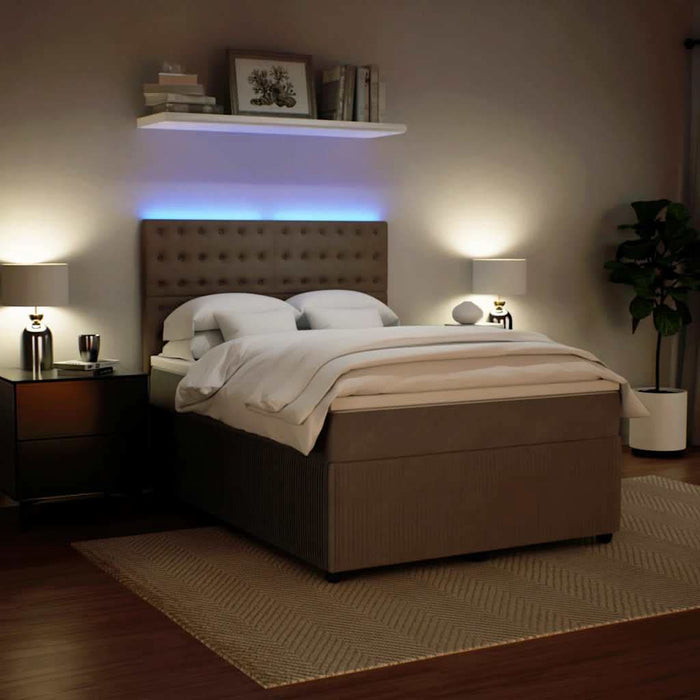 Pat box spring cu saltea, gri deschis, 140x190 cm, catifea - WALTI WALTI