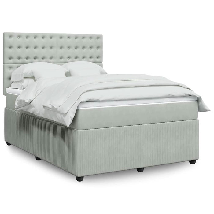 Pat box spring cu saltea, gri deschis, 140x190 cm, catifea - WALTI WALTI