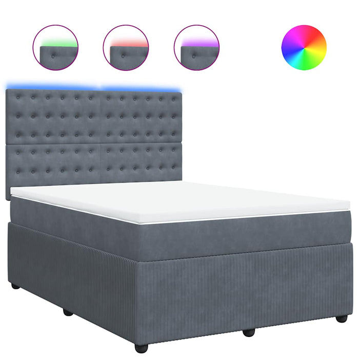 Pat box spring cu saltea, gri închis, 140x190 cm, catifea - WALTI WALTI