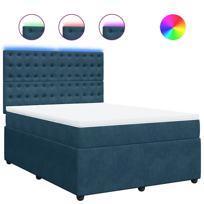 Pat box spring cu saltea, albastru, 140x190 cm, catifea - WALTI WALTI