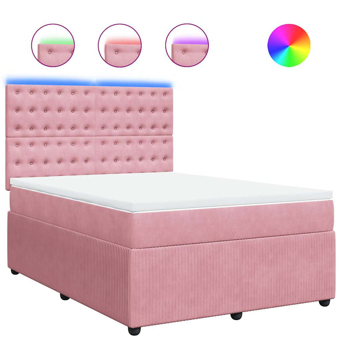 Pat box spring cu saltea, roz, 140x190 cm, catifea - WALTI WALTI