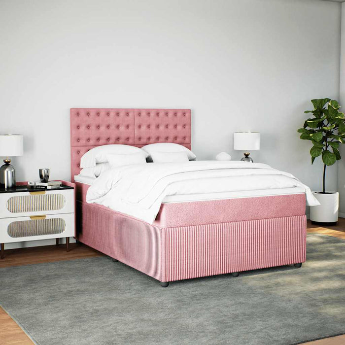 Pat box spring cu saltea, roz, 140x190 cm, catifea - WALTI WALTI
