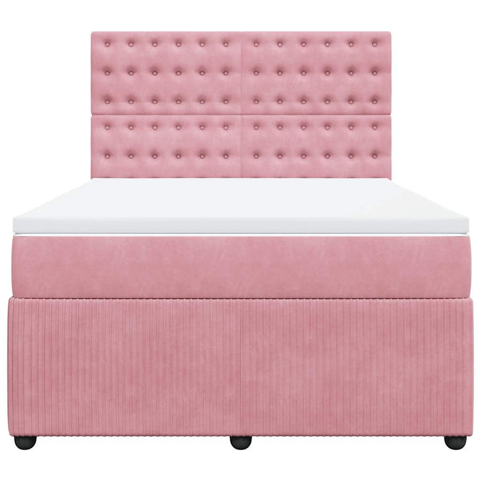 Pat box spring cu saltea, roz, 140x190 cm, catifea - WALTI WALTI
