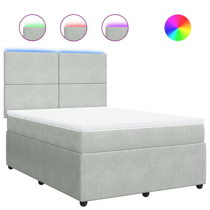 Pat box spring cu saltea, gri deschis, 140x200 cm, catifea - WALTI WALTI