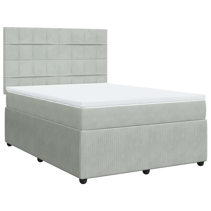 Pat box spring cu saltea, gri deschis, 140x200 cm, catifea - WALTI WALTI