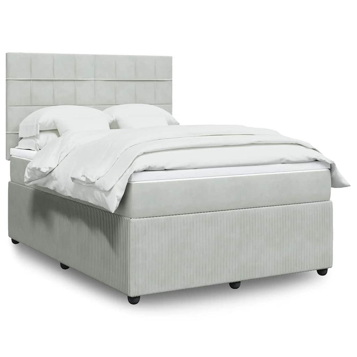 Pat box spring cu saltea, gri deschis, 140x200 cm, catifea - WALTI WALTI