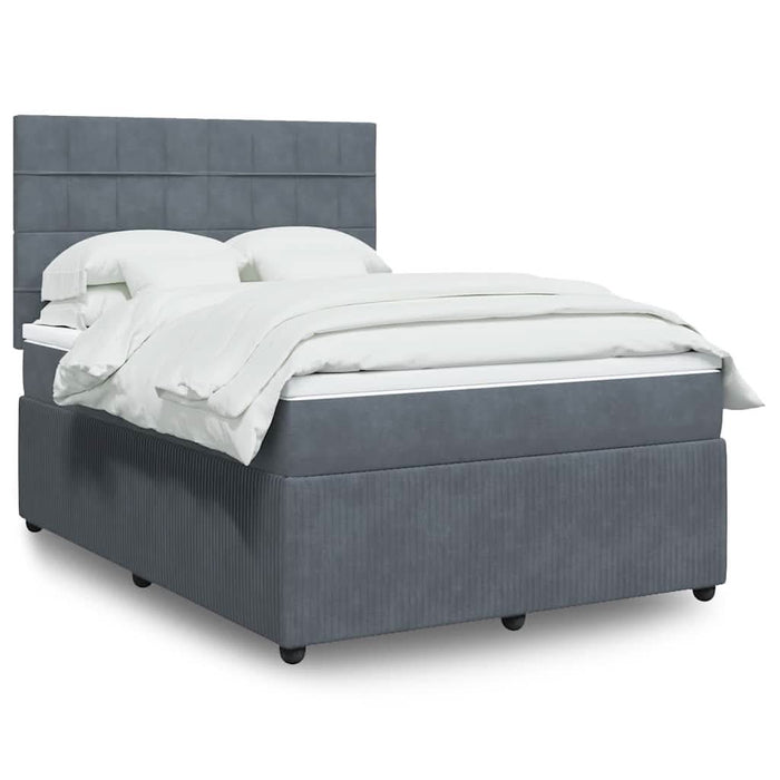 Pat box spring cu saltea, gri închis, 140x200 cm, catifea - WALTI WALTI