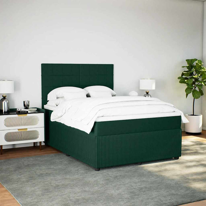 Pat box spring cu saltea, verde închis, 140x200 cm, catifea - WALTI WALTI