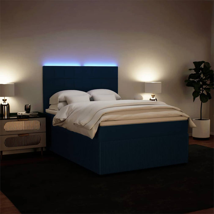 Pat box spring cu saltea, albastru, 140x200 cm, catifea - WALTI WALTI
