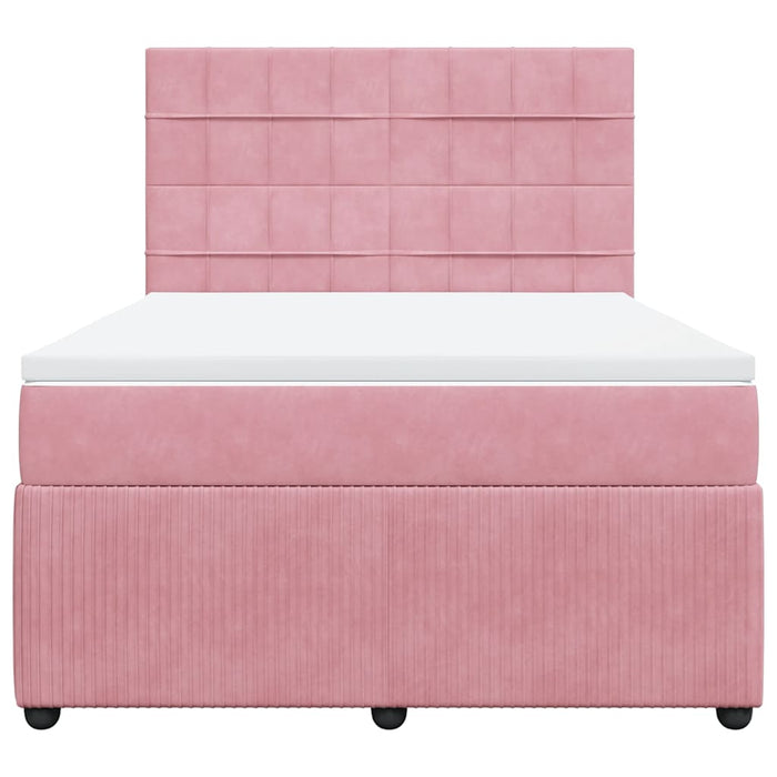 Pat box spring cu saltea, roz, 140x200 cm, catifea - WALTI WALTI