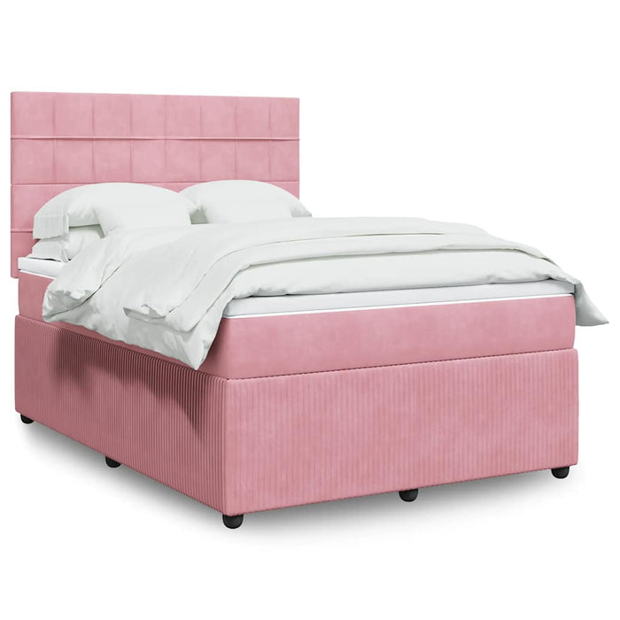 Pat box spring cu saltea, roz, 140x200 cm, catifea - WALTI WALTI