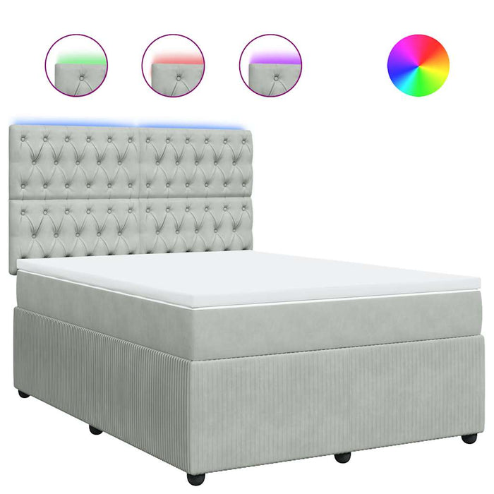 Pat box spring cu saltea, gri deschis, 140x200 cm, catifea - WALTI WALTI