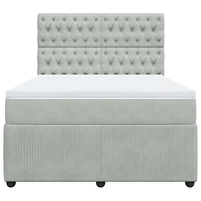 Pat box spring cu saltea, gri deschis, 140x200 cm, catifea - WALTI WALTI