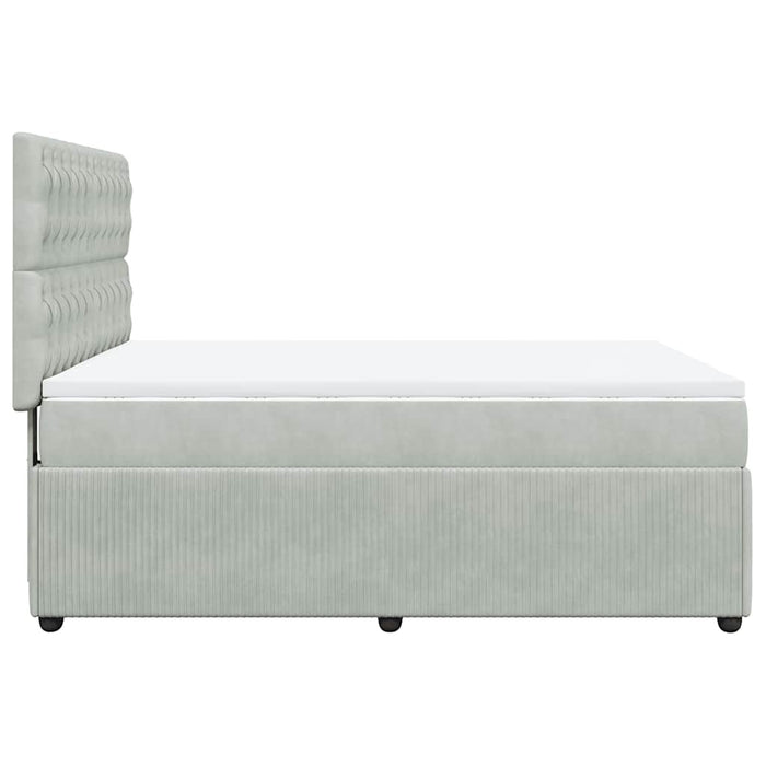 Pat box spring cu saltea, gri deschis, 140x200 cm, catifea - WALTI WALTI