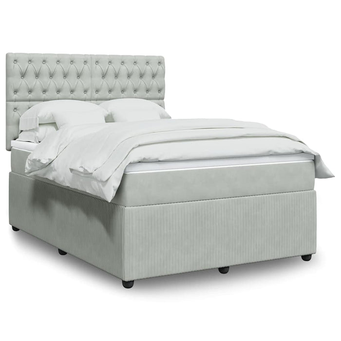 Pat box spring cu saltea, gri deschis, 140x200 cm, catifea - WALTI WALTI
