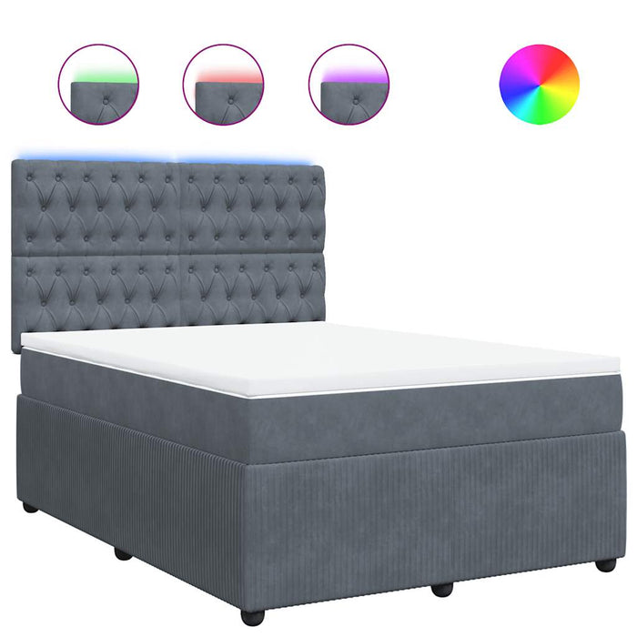 Pat box spring cu saltea, gri închis, 140x200 cm, catifea - WALTI WALTI