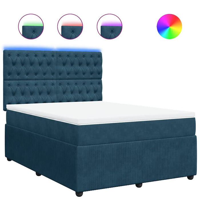 Pat box spring cu saltea, albastru, 140x200 cm, catifea - WALTI WALTI