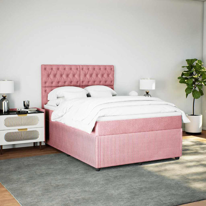 Pat box spring cu saltea, roz, 140x200 cm, catifea - WALTI WALTI