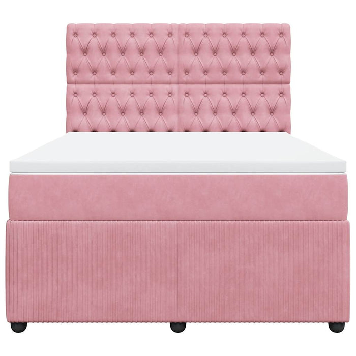 Pat box spring cu saltea, roz, 140x200 cm, catifea - WALTI WALTI