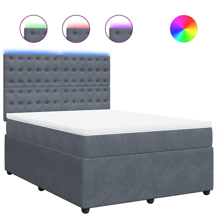 Pat box spring cu saltea, gri închis, 140x200 cm, catifea - WALTI WALTI