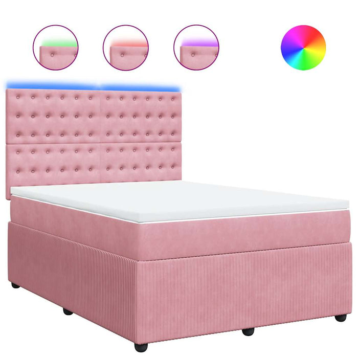 Pat box spring cu saltea, roz, 140x200 cm, catifea - WALTI WALTI