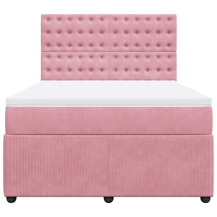 Pat box spring cu saltea, roz, 140x200 cm, catifea - WALTI WALTI