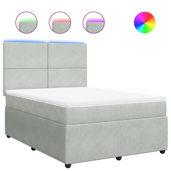 Pat box spring cu saltea, gri deschis, 160x200 cm, catifea - WALTI WALTI