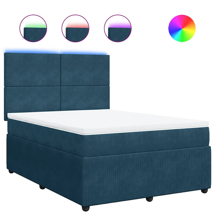 Pat box spring cu saltea, albastru, 160x200 cm, catifea - WALTI WALTI