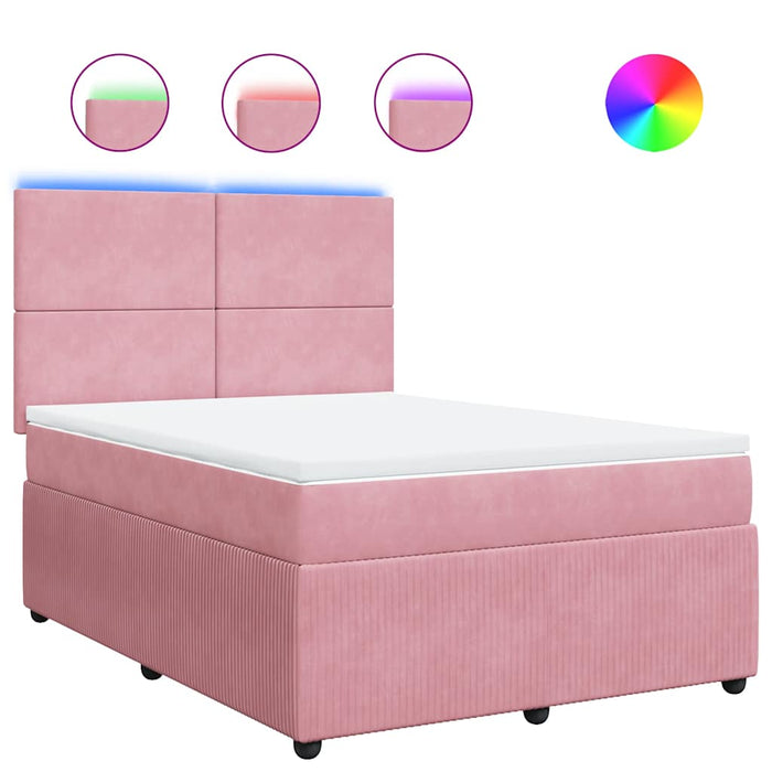 Pat box spring cu saltea, roz, 160x200 cm, catifea - WALTI WALTI