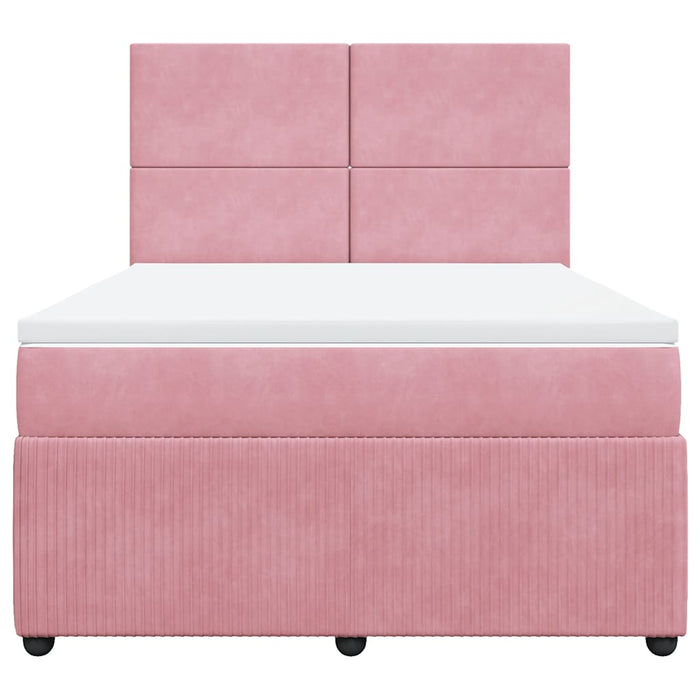 Pat box spring cu saltea, roz, 160x200 cm, catifea - WALTI WALTI