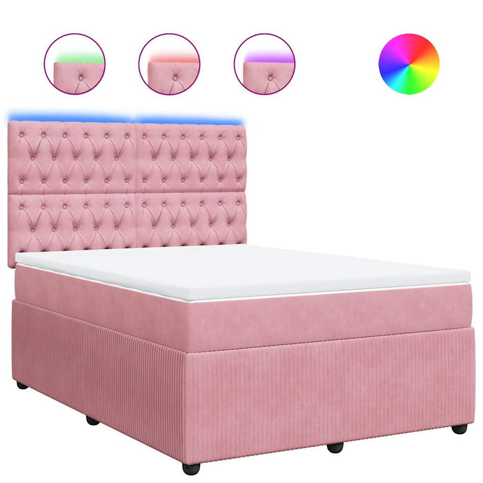 Pat box spring cu saltea, roz, 160x200 cm, catifea - WALTI WALTI