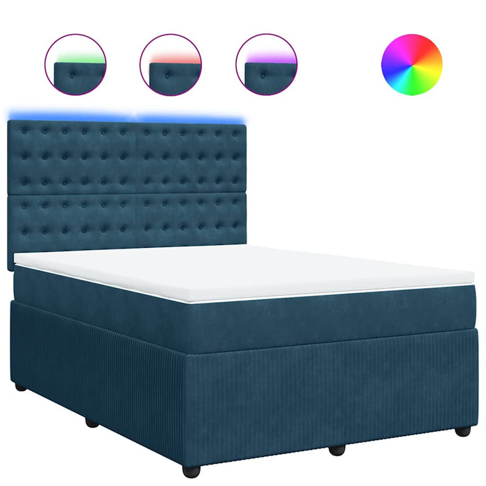 Pat box spring cu saltea, albastru, 160x200 cm, catifea - WALTI WALTI