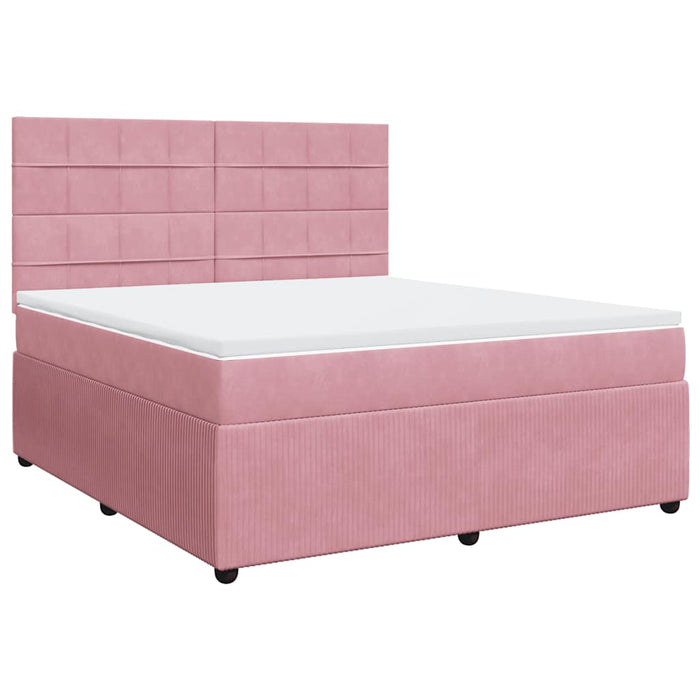 Pat box spring cu saltea, roz, 180x200 cm, catifea - WALTI WALTI